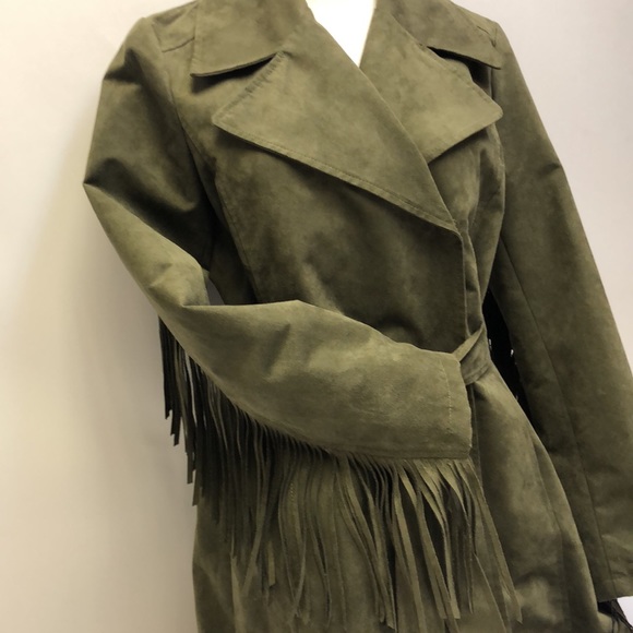 Karl Lagerfeld Olive Jacket Suede Coat Small New - Picture 6 of 16